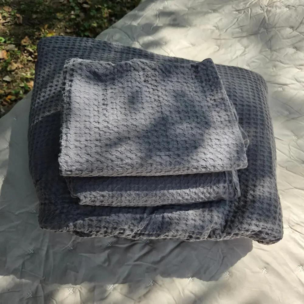 NWOT Quince 100% Organic Cotton Luxe Honeycomb 3Pc Duvet Set King Gray $134 MSRP